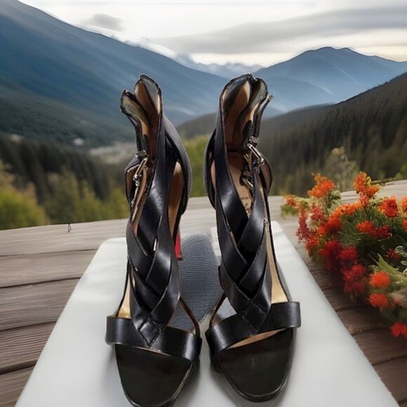 Authentic Pair Of Christian Loubouton Leather 3 Strap Heels - Picture 4 of 13